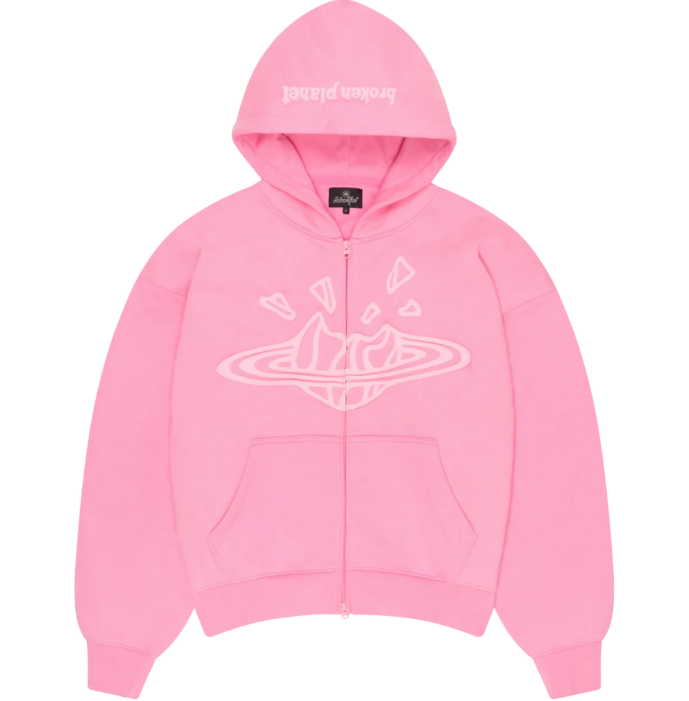 Broken Planet Zip-Up Hoodie Pink